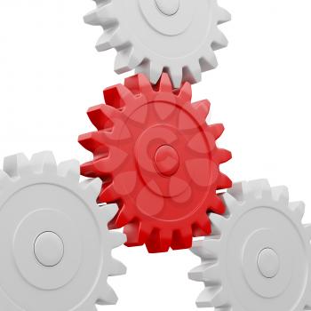 Teamwork success leadership cooperation partnership concept - gear cogwheels working together isolated on white