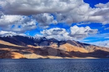 Himalayan mountain lake in Himalayas Tso Moriri on sunset, Korzok, Ladakh, India