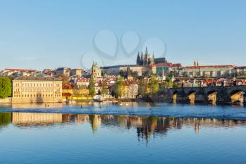 View of Mala Strana and  Prague castle over Vltava river. Prague, Czech Republic