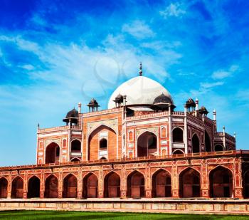Vintage retro effect filtered hipster style travel image of Humayun's Tomb. Delhi, India. UNESCO World Heritage Site