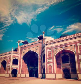 Vintage retro effect filtered hipster style travel image of Humayun's Tomb complex, Delhi, India