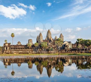 Cambodia landmark Angkor Wat with reflection in water