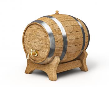 Wooden oak brandy wine beer barrel iwith valve tap solated on white background