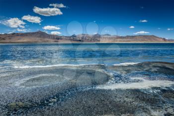 Tso Kar - fluctuating salt lake in Himalayas. Rapshu,  Ladakh, Jammu and Kashmir, India