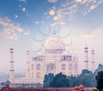 Taj Mahal on sunrise sunset, Indian Symbol - India travel background. Agra, Uttar Pradesh, India