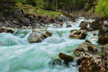 Cascade of Kuhfluchtwasserfall. Long exposure for motion blur. Farchant, Garmisch-Partenkirchen, Bavaria, Germany