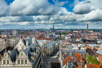 Aerial view of Ghent from Belfry. Ghent, Belgium
