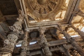 Carved stone ceiling in Ranakpur temple, Rajasthan