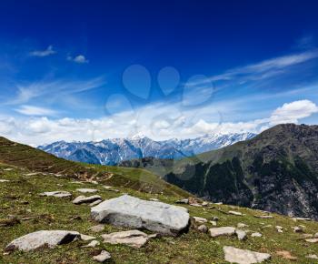 Travel Himalayas background. Above Kullu Valley, Himachal Pradesh, India Valley, Himachal Pradesh, India