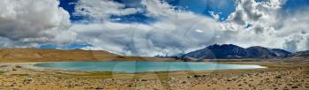 Panorama of Himalayan lake Kyagar Tso, Ladakh, India