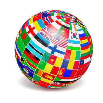 Travel and international business concept - 3d globe sphere with  flags of the world on white background