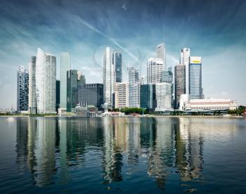 Singapore city skyline of business district downtown in daytime. Vintage retro effect filtered image