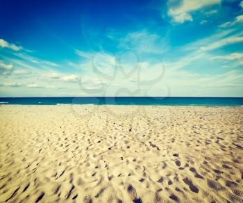 Vintage retro effect filtered hipster style image of beautiful beach and  waves of Caribbean Sea. Riviera Maya, Mexico