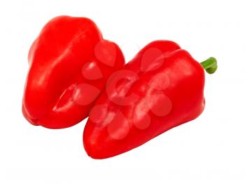 Two sweet red peppers isolated on white background.