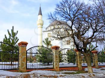 Mosque and winter park in Mariupol,Ukraine .