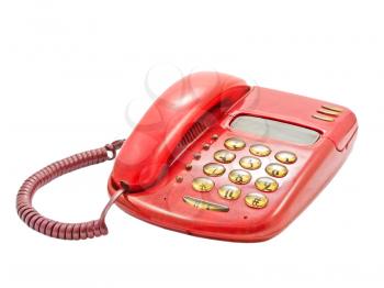 Red phone isolated on a white background.