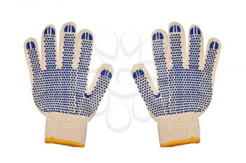 Work knitted gloves isolated on white background.