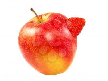 
Ripe red strawberry in red apple isolated on white background.
