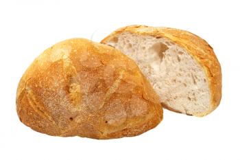 Two halves of appetizing bread isolated on white background.