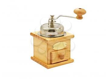 Manual coffee grinder isolated on a white background.