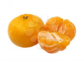 Mandarin and  peeled mandarin isolated on white background.
