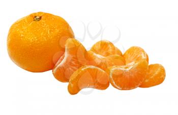 Ripe tangerine and tangerine semgents isolated on white background.