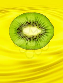Slice of ripe kiwi taken closeup on yellow background.Digitally generated image.