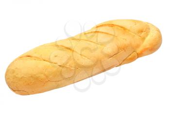 Appetizing long loaf bread isolated on white background.