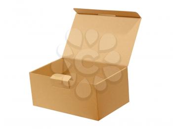 Beige paper box isolated on white background.
