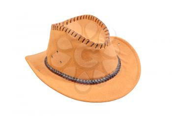 Yellow cowboy hat isolated on white background.