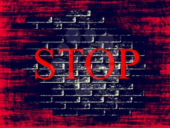 Red grunge brick shape background with word STOP inside.Digitally generated image.