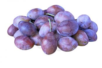 Heap of ripe plums isolated on white background.