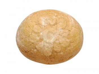 Round warm fresh bread isolated on white background.