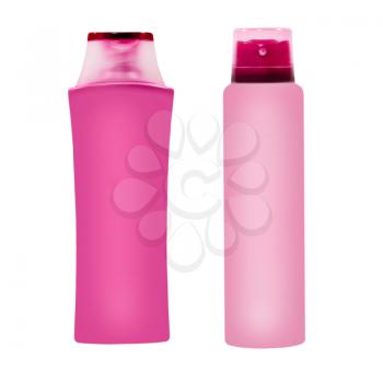 Two pink cosmetic containers isolated on a white background.