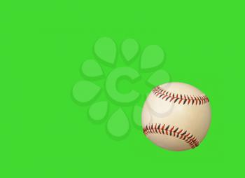 Baseball on green background with empty space for text.