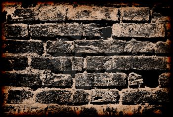 Dark grunge brick wall with border frame as abstract background.Digitally generated image.