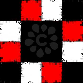 Black and red patch pattern collage in a chessboard order as abstract background.Digitally generated image.