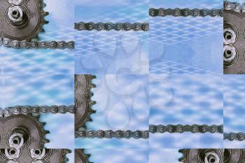 Collage of cogwheels and chain as technology background.Digitally altered image.