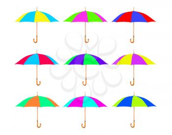 Set of multicolored umbrella isolated on white background.