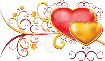 Red and gold hearts with floral ornament