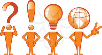 Set of various symbols such as question mark and exclamation mark, light bulb and globe.