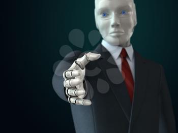 Robot in suit giving his hand. 3D illustration