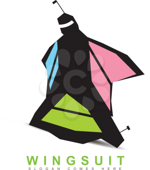 Stylized logo icon template of a wingsuit base jumping equipment