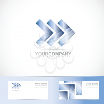 Vector logo template of three arrows forward advancing concept with business card