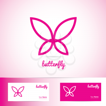 Vector company logo element template of an abstract simple pink butterfly contour 