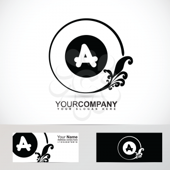 Vector company logo element template of alphabet letter A floral pattern black and white