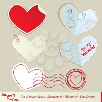 Set of paper hearts. Elements for Valentine`s Day Design