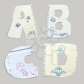 English alphabet - letters are made of old paper - letters A, B, C, D
