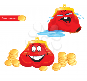 Cartoon emotions set - funny red purses on white background