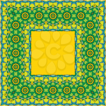 Squared background - ornamental floral pattern. Design for bandanna, carpet, shawl, pillow or cushion